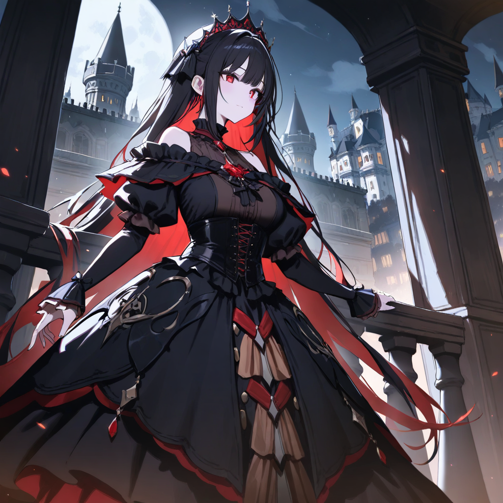 Gothic anime girl on castle balcony under moonlight – AI Halloween art